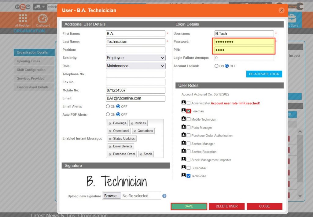 Step 8 – You can now update the required fields. Click SAVE once done.  Passwords and PINs are never displayed in portal; however, these can be overwritten by an administrator or the user.