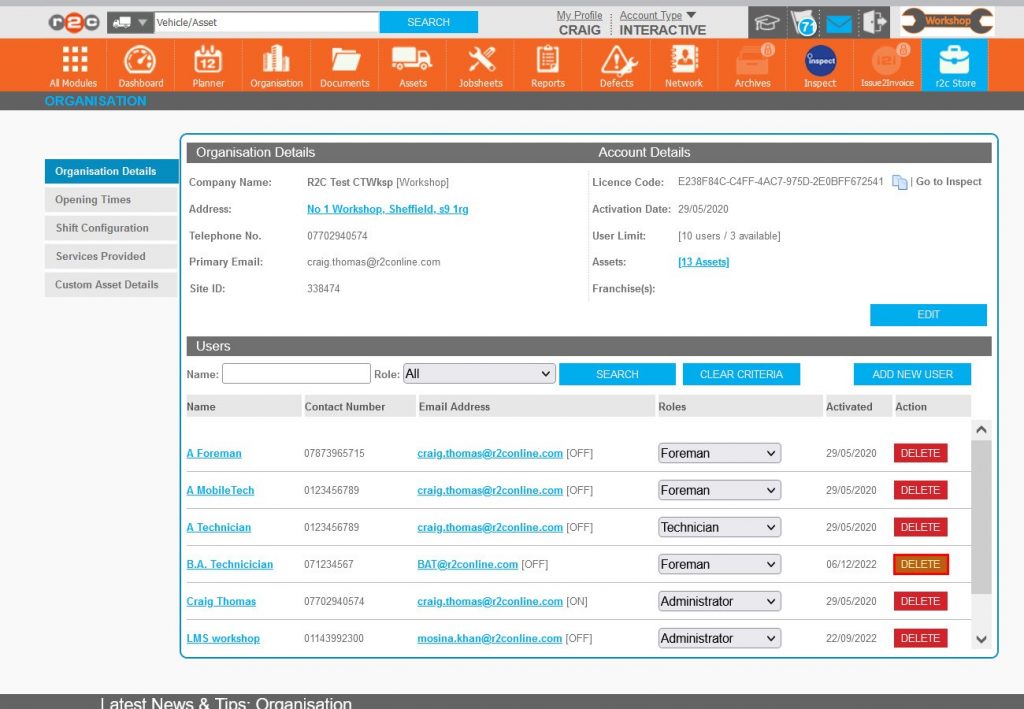 Step 9 – When a user leaves the company, their account should also be removed by firstly clicking the delete button next to their name.