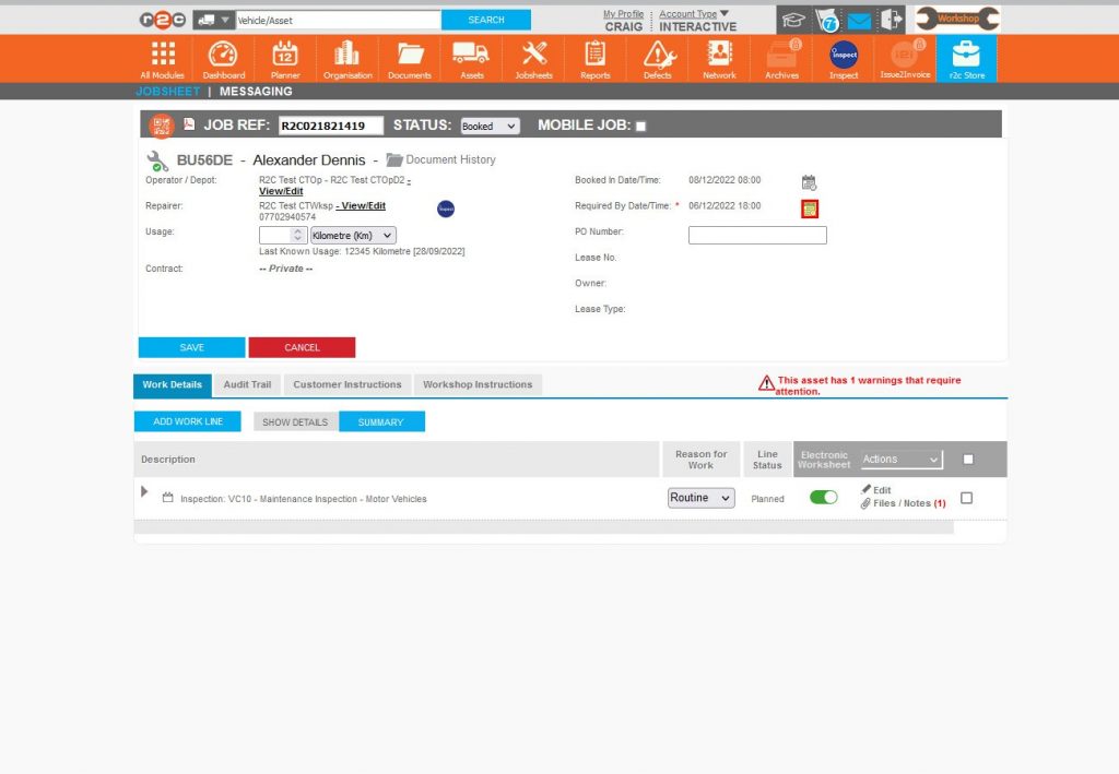 Step 6– As this Job was originally booked in, the required by date will also need updating to reflect the new booked in date.