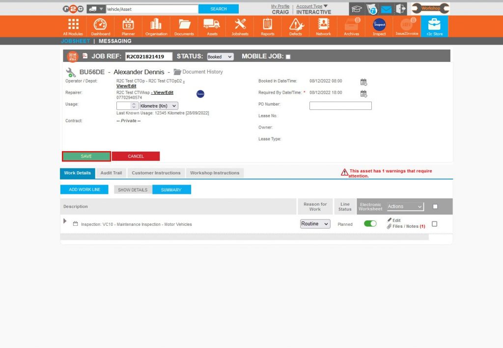 Step 7– If the job was a true ‘No Show’ the STATUS will need amending to Planned or Booked before Clicking SAVE.