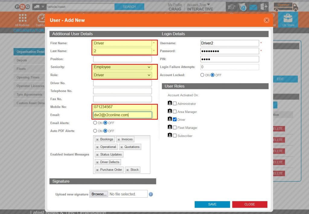 Step 2 – Build the new user’s profile with their name, position and contact details. Additional info can be entered if required before moving onto their login details.