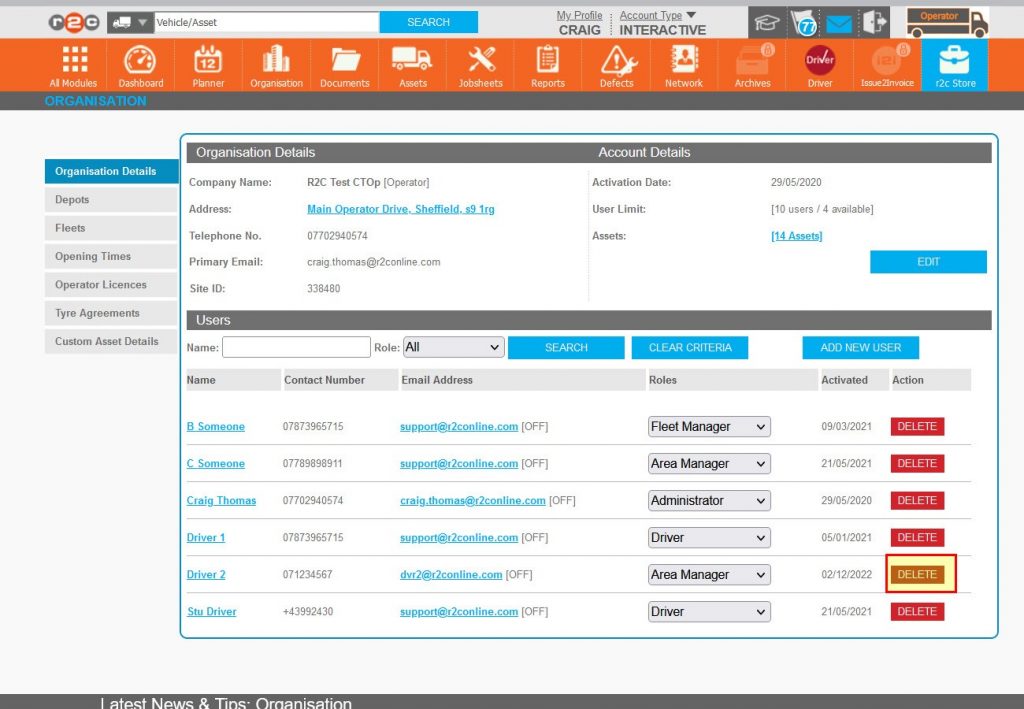 Step 6 – Once an employee leaves the business their account should be deleted from the system. Click DELETE next to the user’s name.