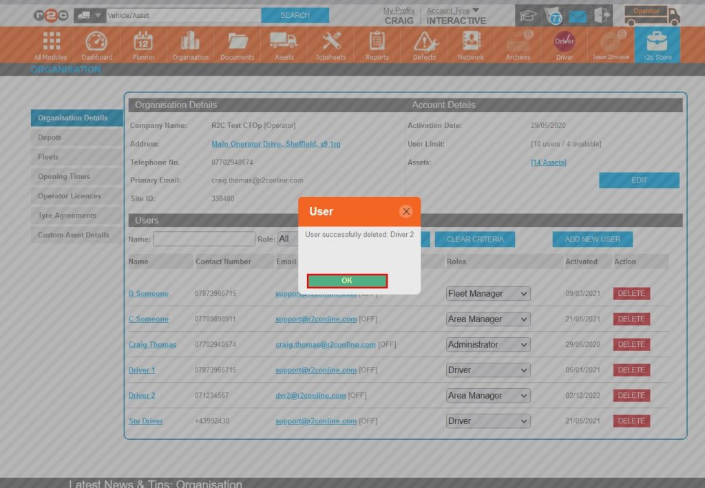 Step 8 – The user’s profile will now have been successfully deleted, Click OK.