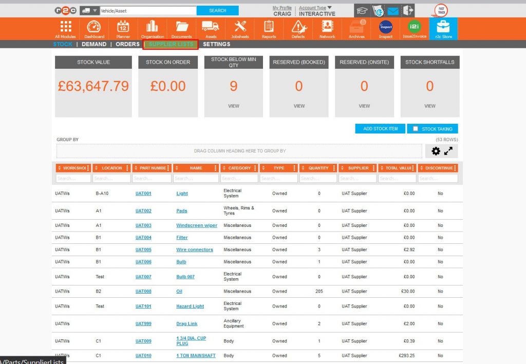 Step 1 – If r2c has recently imported supplier and stock data, it can be viewed in the ‘SUPPLIER LISTS’ page.