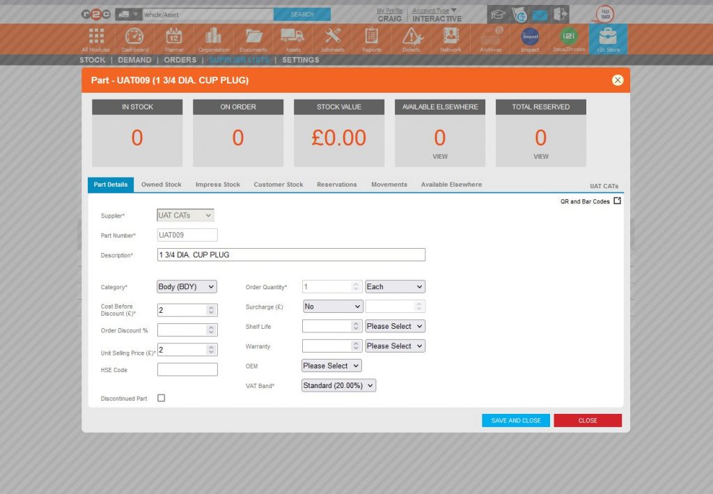 Step 13 – Any of the fields can be amended except for the Supplier and the Part Number.