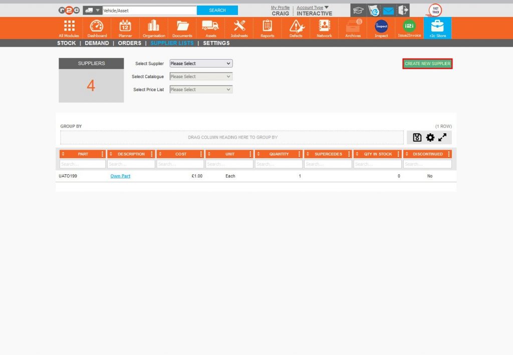 Step 5 – Only Administrators can create suppliers; this can be achieved by selecting CREATE NEW SUPPLIER.