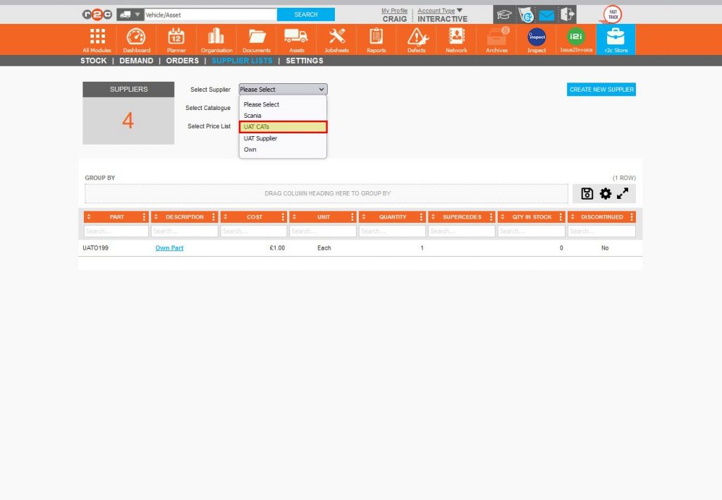 Step 7 – The new supplier can now be found in the drop-down list.