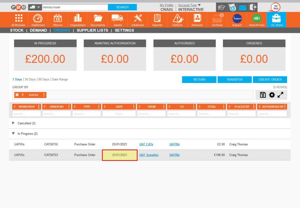 Step 7 – Orders that have been created via the jobsheet can also be opened for processing by clicking the relevant PO.