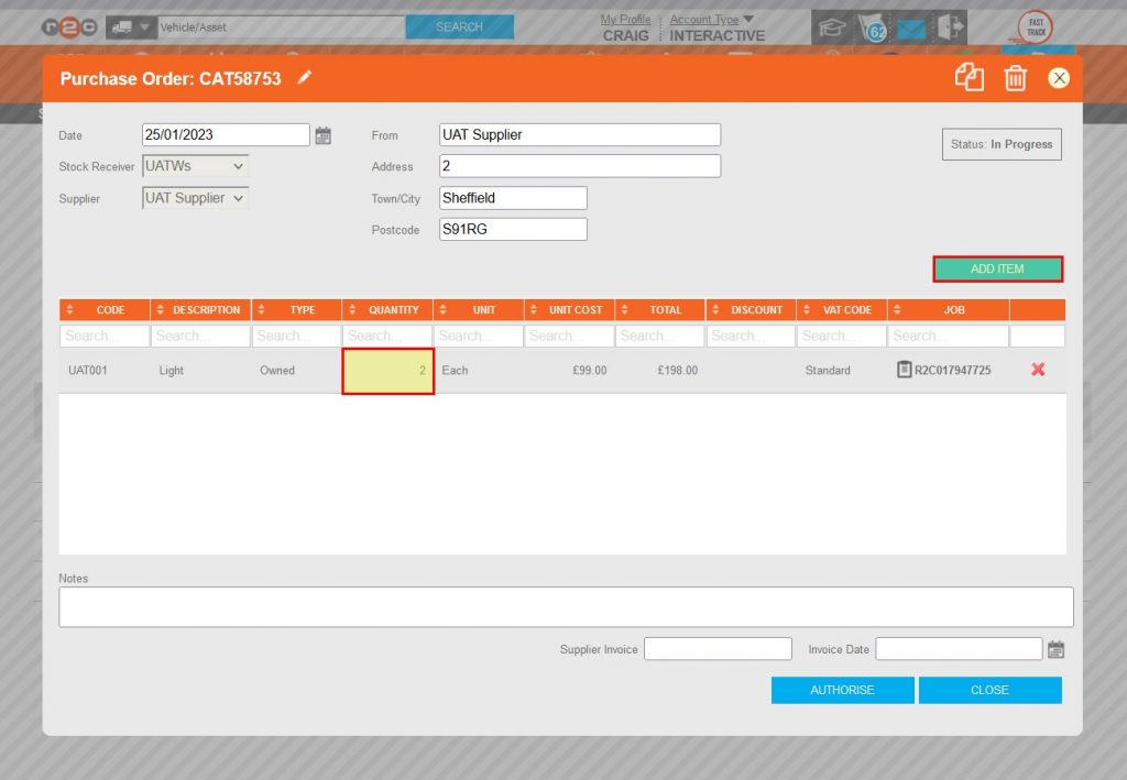 Step 8 – Jobsheet derived POs are easily identified by the addition of the requesting job reference number. As the quantity is auto infilled by the amount required for the job, this may require increasing to account for the wider requirement. Additional items can also be added to jobsheet derived POs.