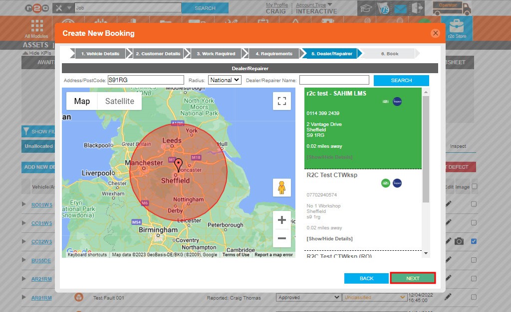 Step 7 – Next, choose the workshop you want to send the Booking request message to.