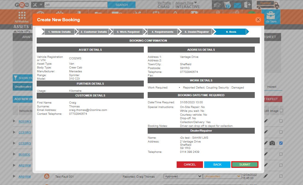 Step 8 – The final step gives you a summary of the details entered. You can return to any of the previous steps to amend the details. Once ready click the SUBMIT button.