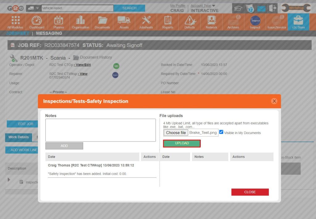 Step 4 – Click Upload to add the file to the jobsheet