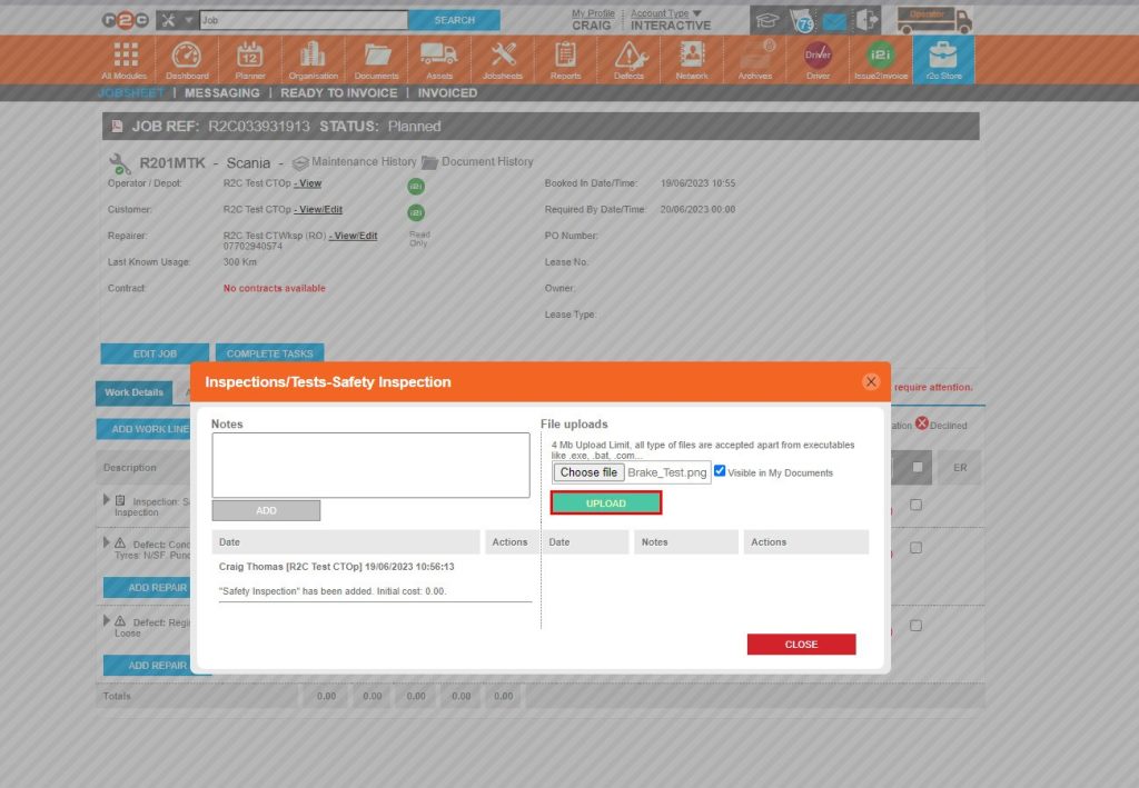 Step 4 - Click UPLOAD to attach the file to the jobsheet.