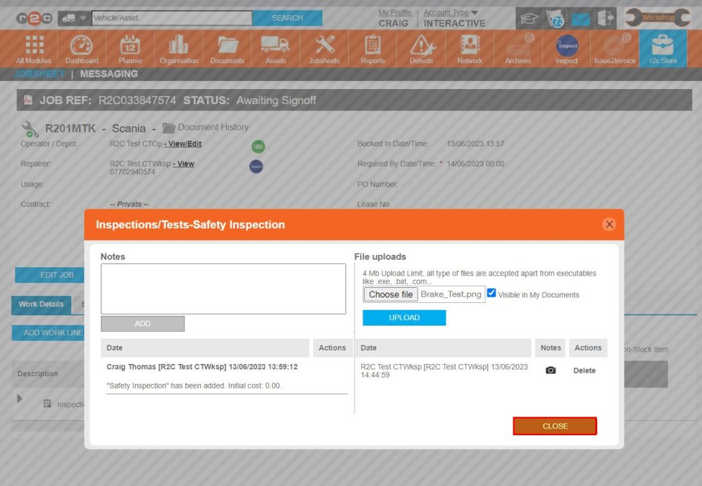 Step 5 - The uploaded image or document will be displayed and can be downloaded again here. Click CLOSE once done