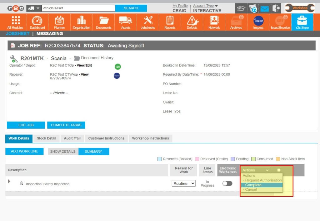 Step 7 - After selecting the checkbox, click Actions and then choose ‘Complete.’