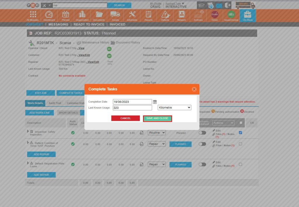 Step 8 - Now enter the mileage and update the completion date if needed.