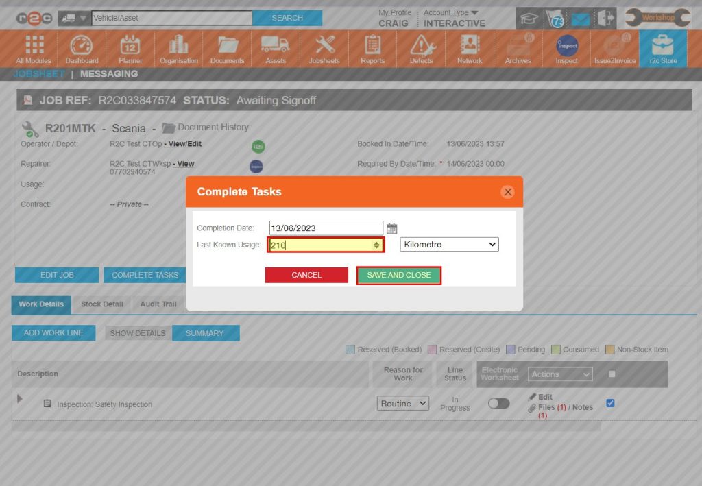 Step 8 - Next, enter the mileage. The completion date can also be changed if needed.