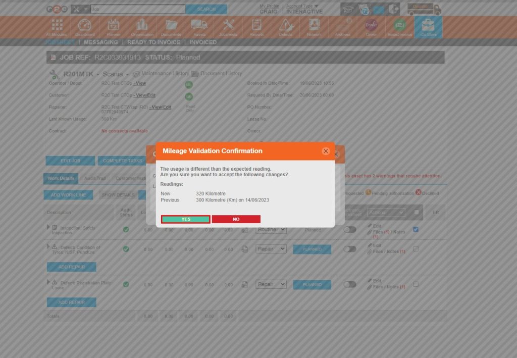 Step 9 - Finally, In the pop-up box, confirm the mileage entered is correct or review if needed,