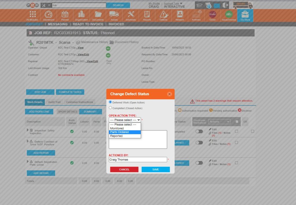 Step 3 - Choose the action type required from the list.