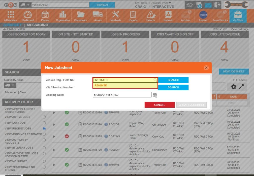Step 2 - Next search for the Vehicle Reg/Fleet number and select a match from the drop-down list.