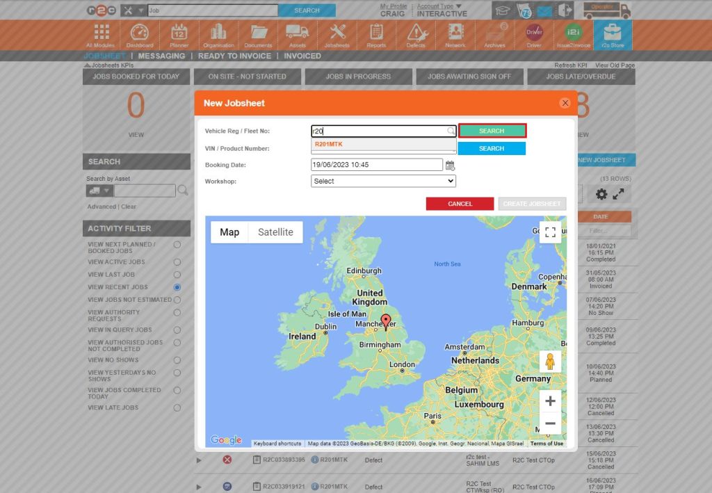 Step 2 – Next, search for the Vehicle Reg/Fleet number and select a match from the drop-down list.