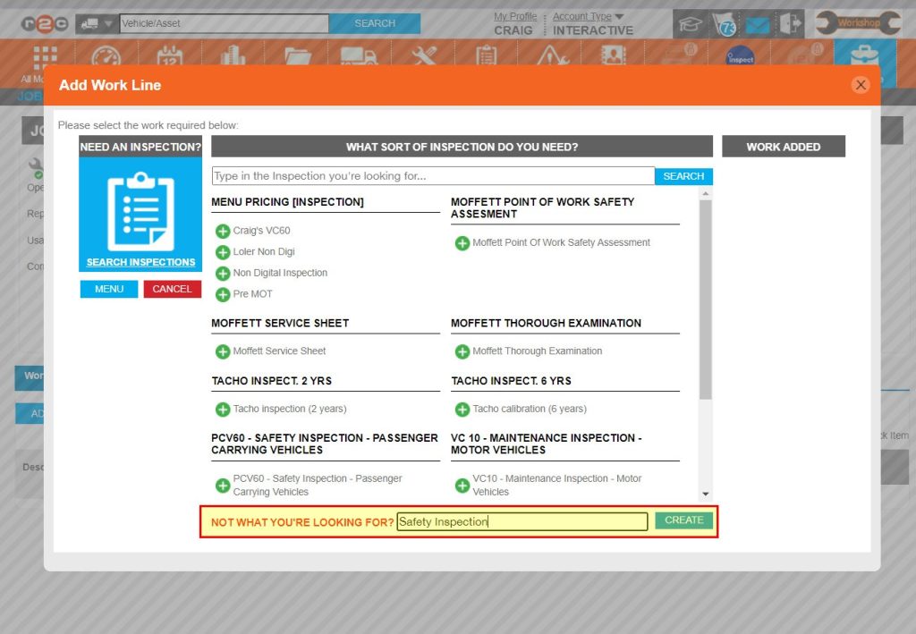 Step 7 - Use the ‘not what you are looking for’ box to enter a custom task rather than choose from the list of digital inspection sheets.