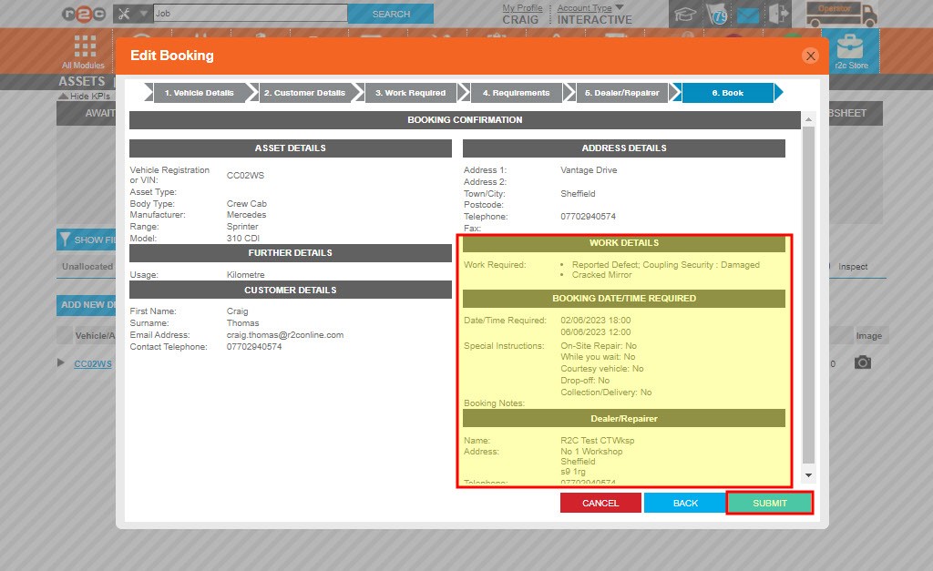 Step 5 – Once you are happy with the changes made, click submit to re-send the booking request message.