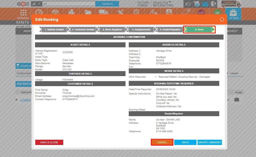 Step 2- Once the E-Booking wizard re-opens click step 6 to go to the final part of the process. Then click CANCEL. This will return the defect to the unallocated tab to be re-booked when needed.