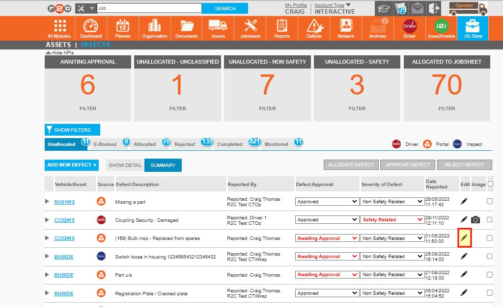 Slide 1 – To close a defect click the pencil icon to begin editing the defect