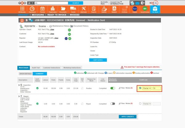 Step 2 – For a partial; credit, enter the amount to be credited and click the APPLY Credits button.