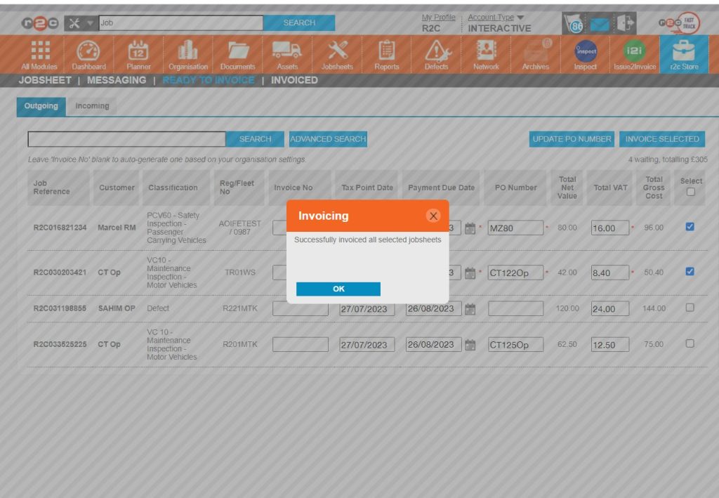 Step 3 – The on screen pop up will confirm once the selection has been processed. Click OK to close this and continue.