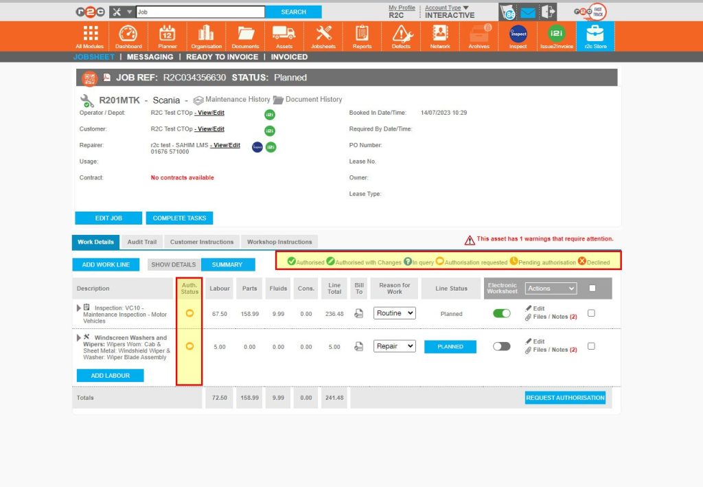 Step 3 - The FBS team can respond in a few ways which is shown by the authorization status icon.