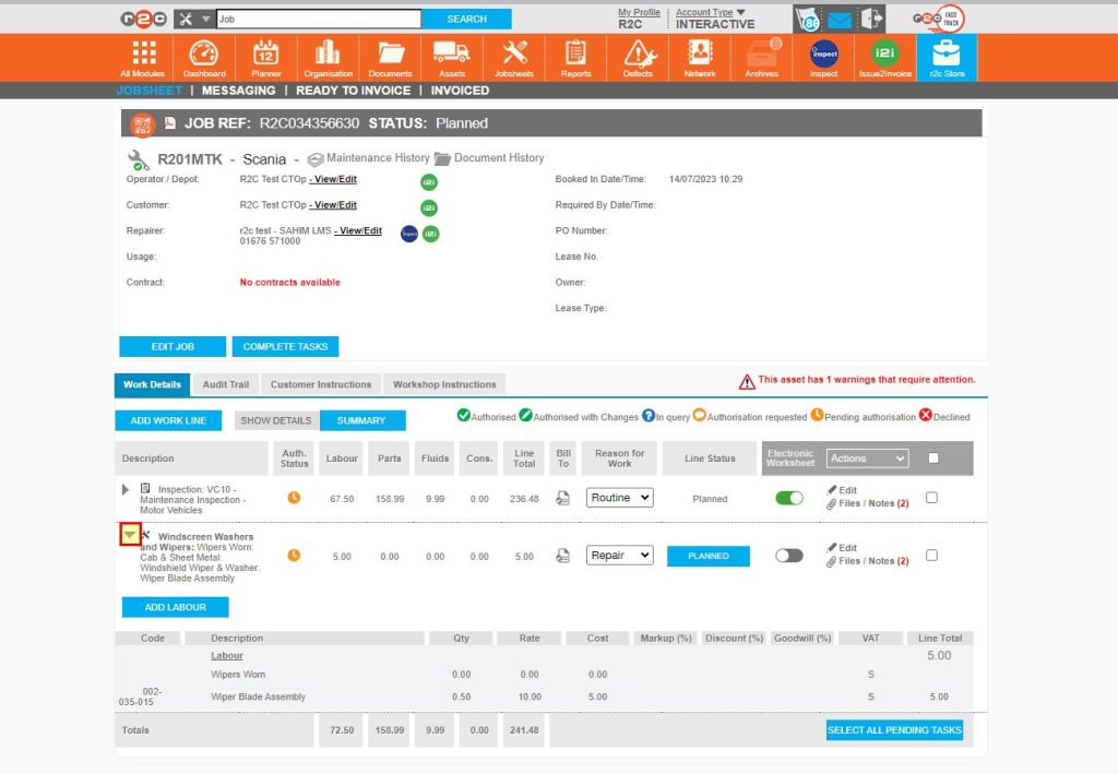 Step 4 - Click Show Details to expand the line and view the costs that have been added. The defect line will remain at 0 value and the newly added repair line will show the costs.