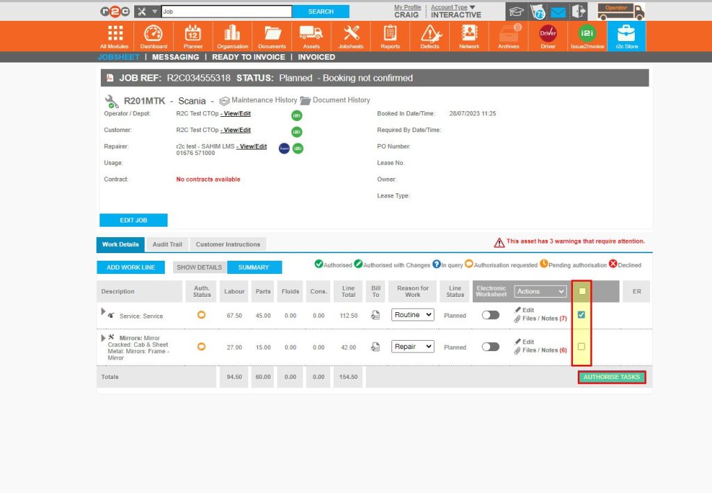 Step 1- You can select an individual line or multiple using the checkbox and then click AUTHORISE to approve the costs.