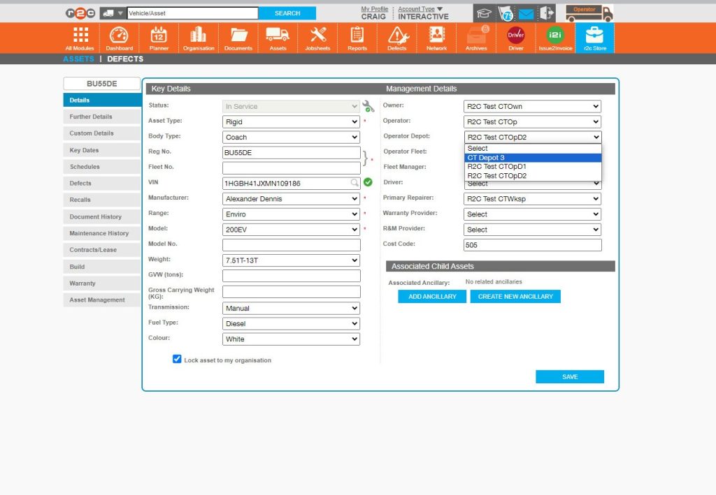 Step 2 - From the Operator Depot drop down list, simply choose the location and then click save. Note: To remove an asset, set this field back to select instead.
