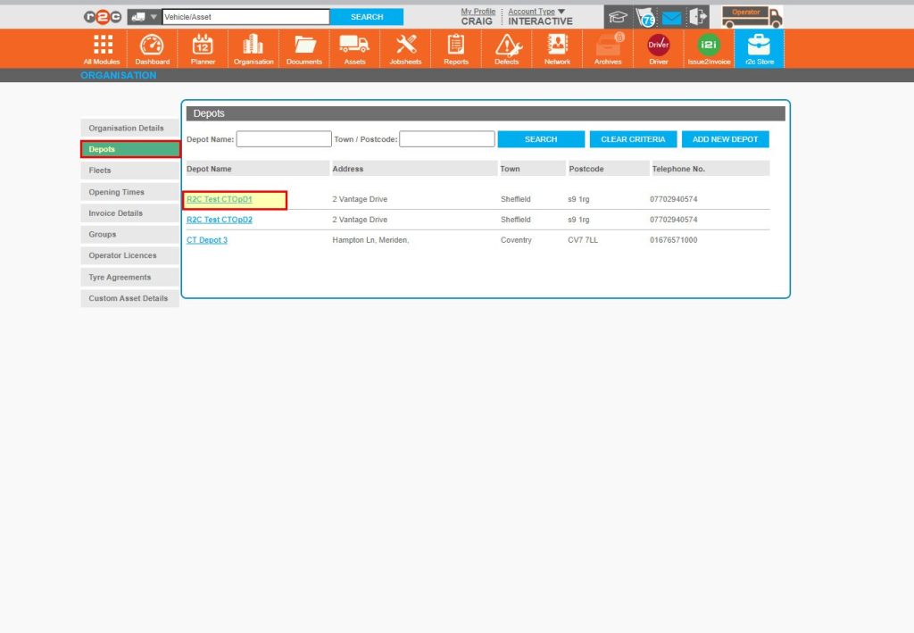 Step 2 - Then click the depot tab and then the name of the depot.