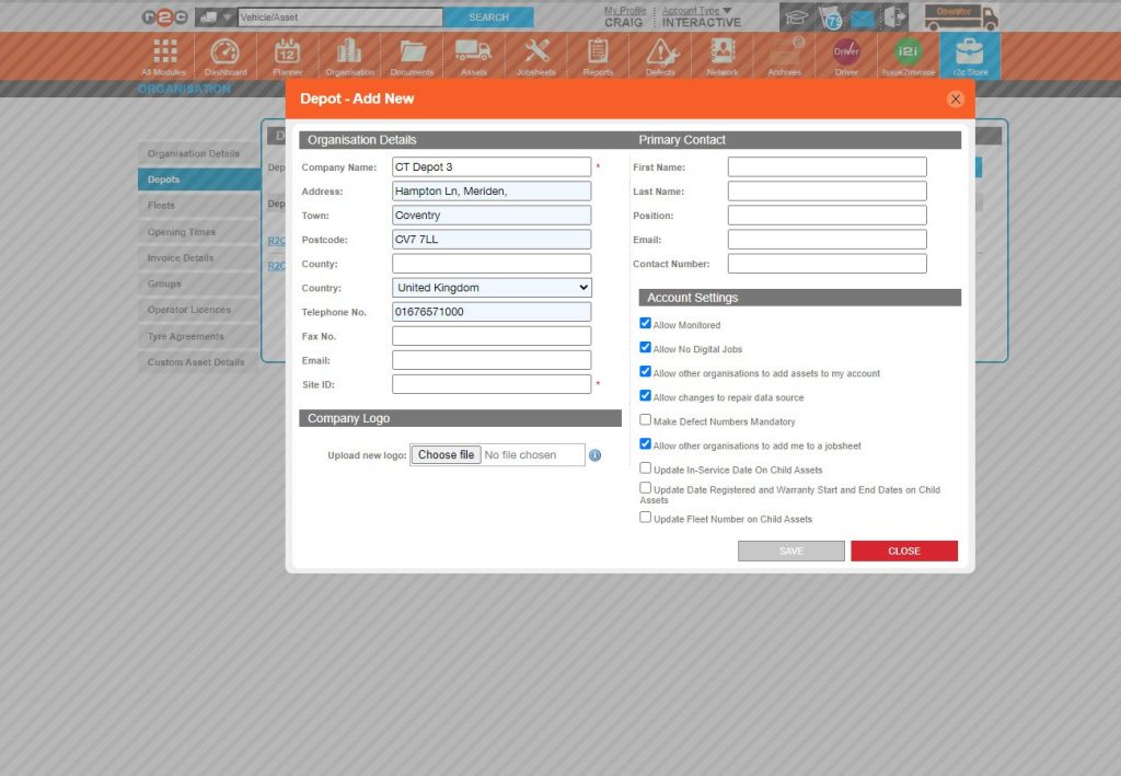 Step 3 - Start by entering the depot address details and giving it a name.