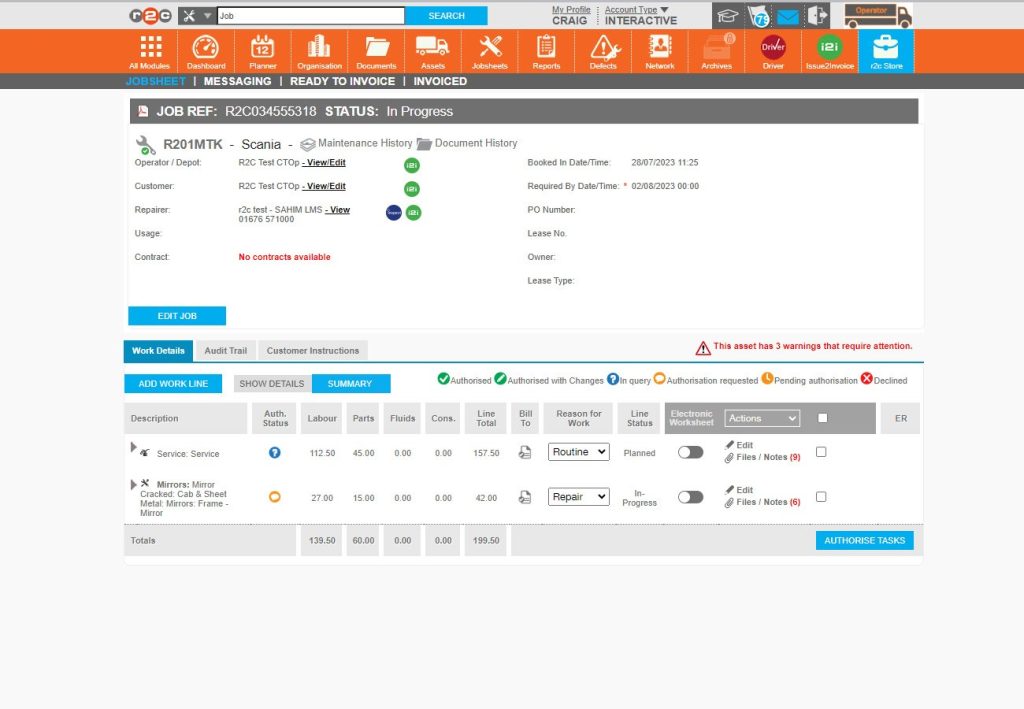 Step 5- The line status will show the update in the and the workshop will be able to see and respond from their account with a new request.