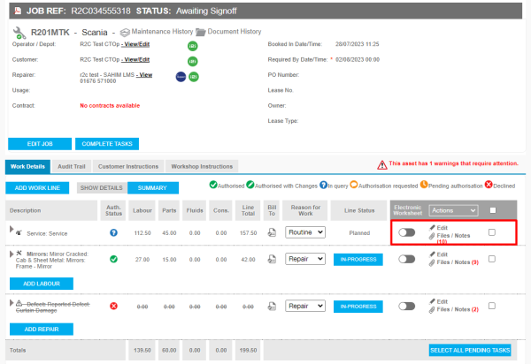 1. Click Files/Notes and the end of the workline