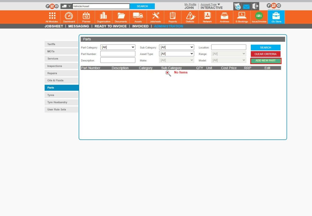 Step 1 - The add a part, click the parts tab and then click ‘Add New Part’