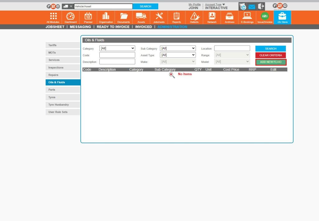 Step 2 - To begin, click the Oil and Fluids tab and then click ‘Add New Fluid’