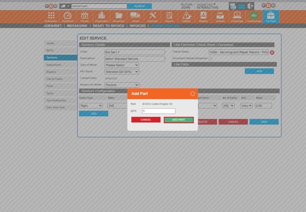 Step 3 - Enter the quantity, to set how many of the selected item should be added and then click ‘ADD PART’