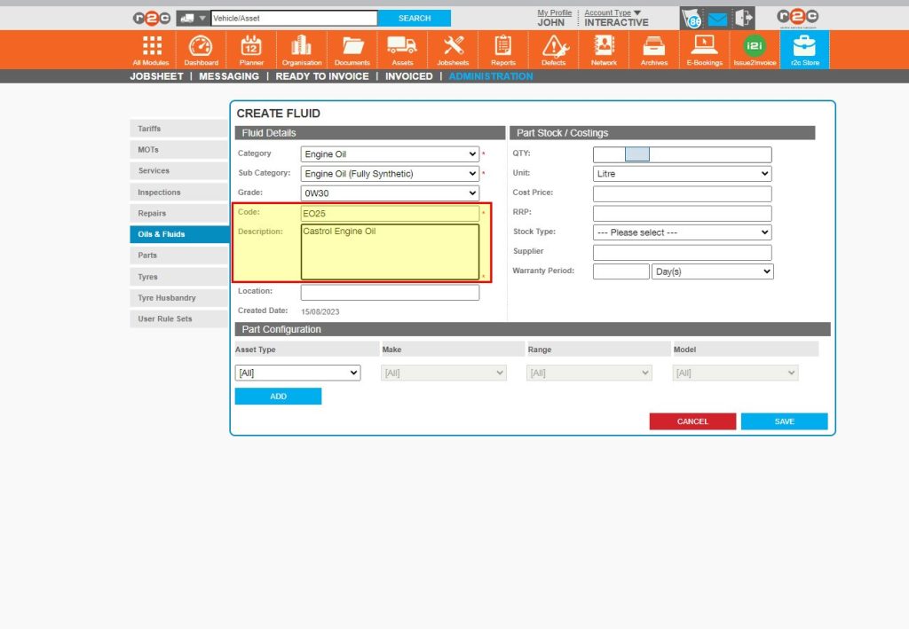 Step 4 - Continue to fill in the mandatory fields and give the item a code and description.