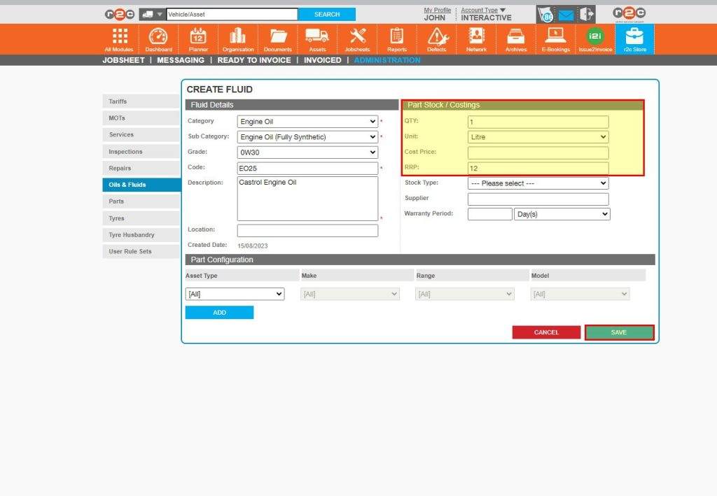 Step 5 - Enter the price, this will populate on the jobsheet when this item is chosen. Then click Save.
