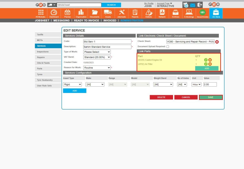 Step 5 - Once you have added the required parts, click ‘SAVE’.