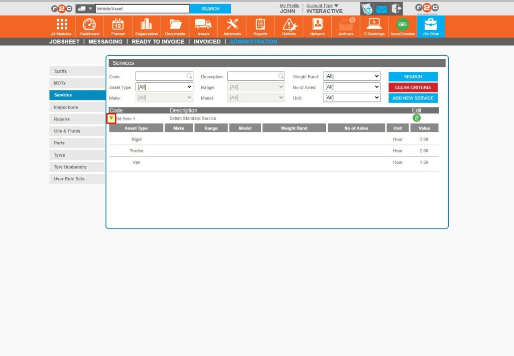 Step 9 - You can see the details set up using the drop-down arrow from the service tab. You can also add additional services or edit existing ones from here.