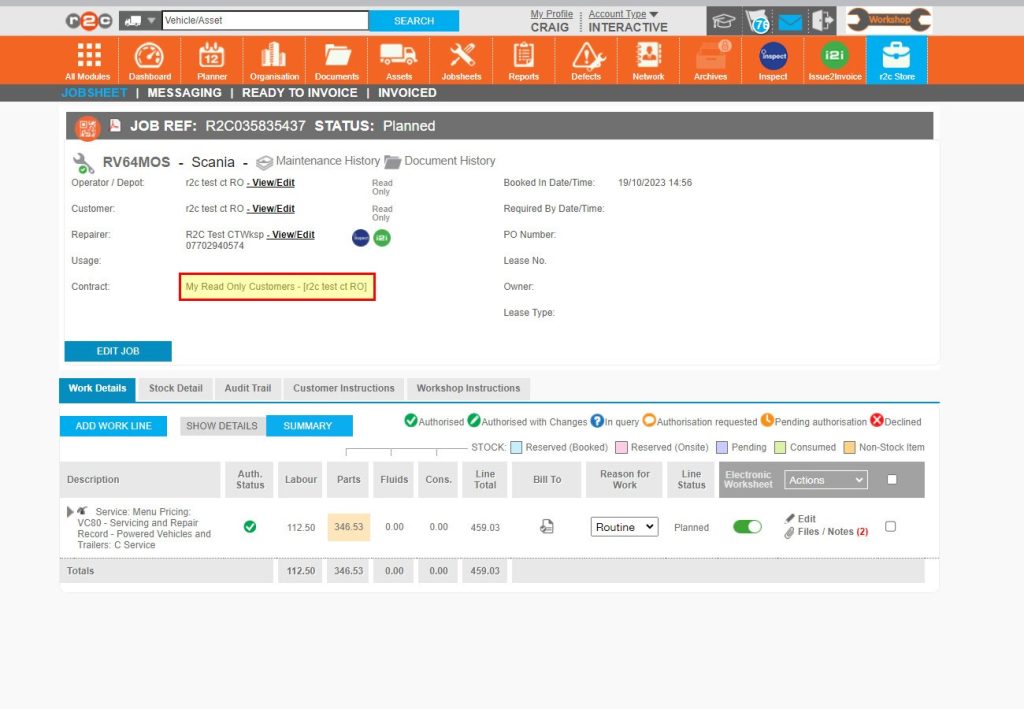 Step 12 - When creating a new job on a customer vehicle you have an i2i agreement with, then the agreement will be automatically applied to that jobsheet.