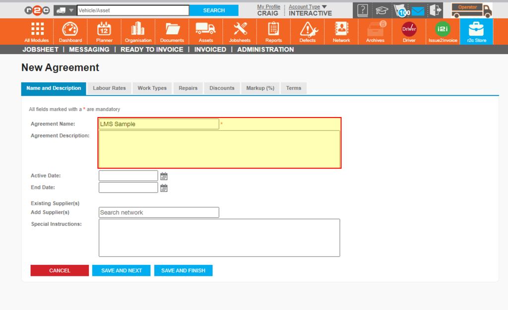 Step 3 - Start by naming the agreement and adding a description if required.