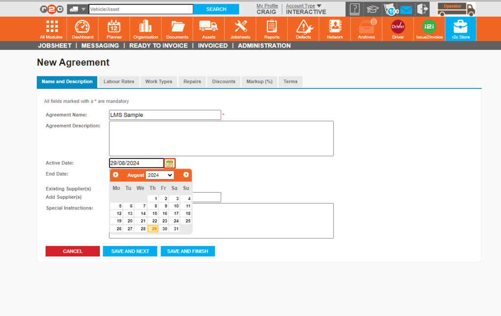Step 4 - Next, choose the start date for when the agreement should be valid from. The end date will default to one year but, this can be extended if needed.