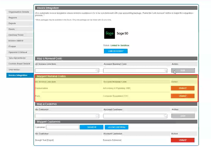 Step 3 – The Mapped Nominal Codes area allows for mapped codes to be review and where necessary UNMAPPED.